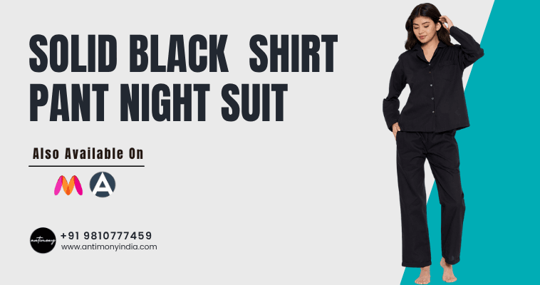 Solid Black Shirt Pant Night Suit by Antimony