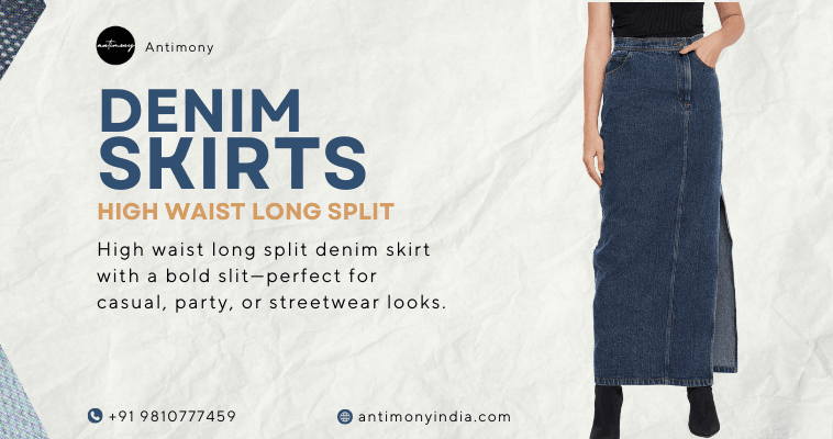 High Waist Long Split Denim Skirt from Antimony